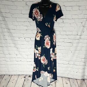 Floral Wrap Dress in Navy
